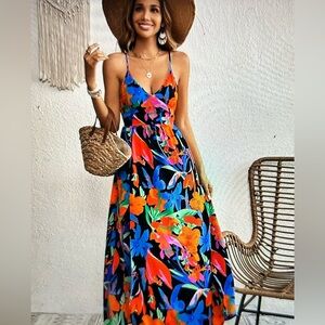 Floral Maxi Vacation Dress ~ Size L